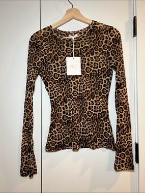 NIA Brown Leopard-Print Long-Sleeve Tee